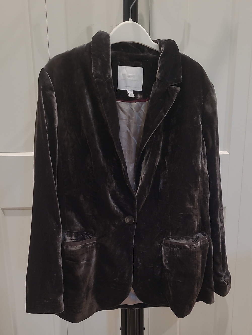 Anthropologie Dark Brown Velvet Single-Button Blazer